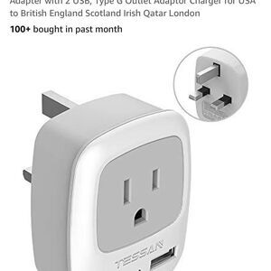 TESSAN UK Charger Adapters for Travel Plug with 2 USB, Type G Outlet
